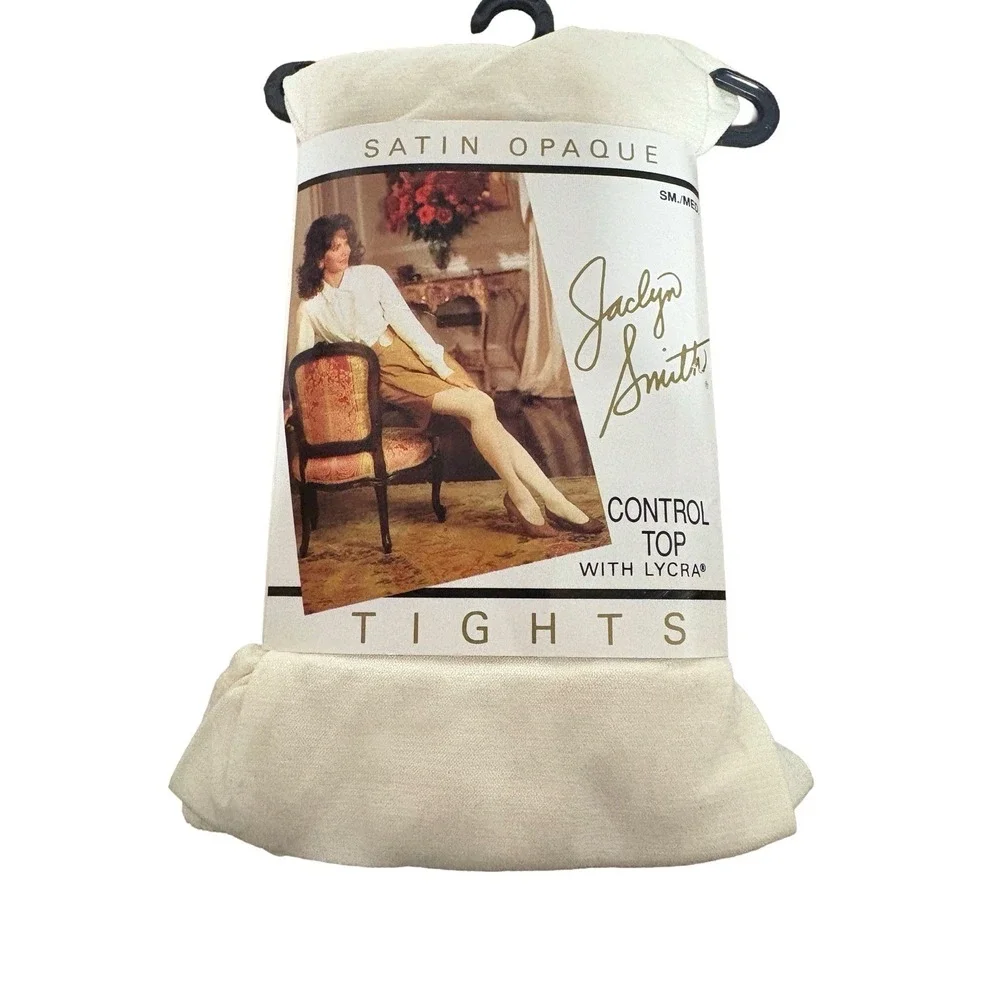 Vintage Jaclyn Smith Ivory Tights Control Top Lycra Small/Medium Satin Opaque